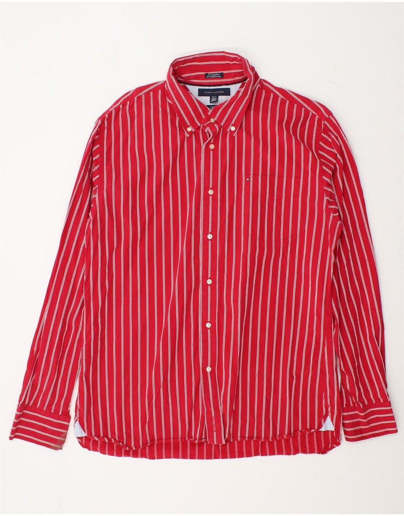 TOMMY HILFIGER Mens Big & Tall Shirt Size 17 1/2-18 XL Red Striped Vintage Tommy Hilfiger and Second-Hand Tommy Hilfiger from Messina Hembry 