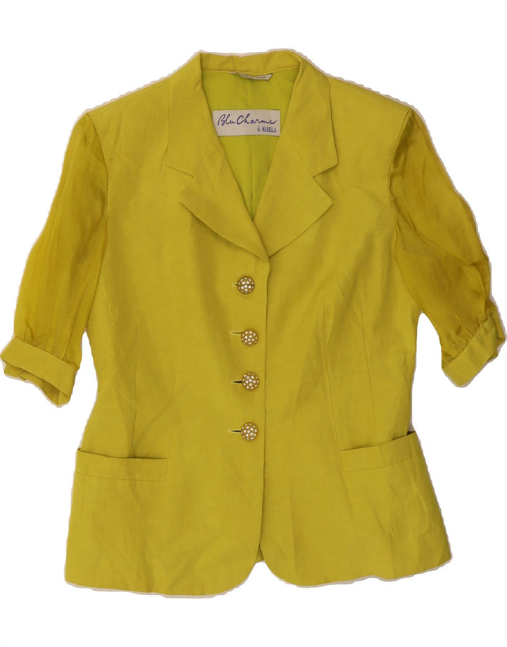DI MARELLA Womens Short Sleeve 4 Button Blazer Jacket UK 14 Large Yellow Vintage Di Marella and Second-Hand Di Marella from Messina Hembry 
