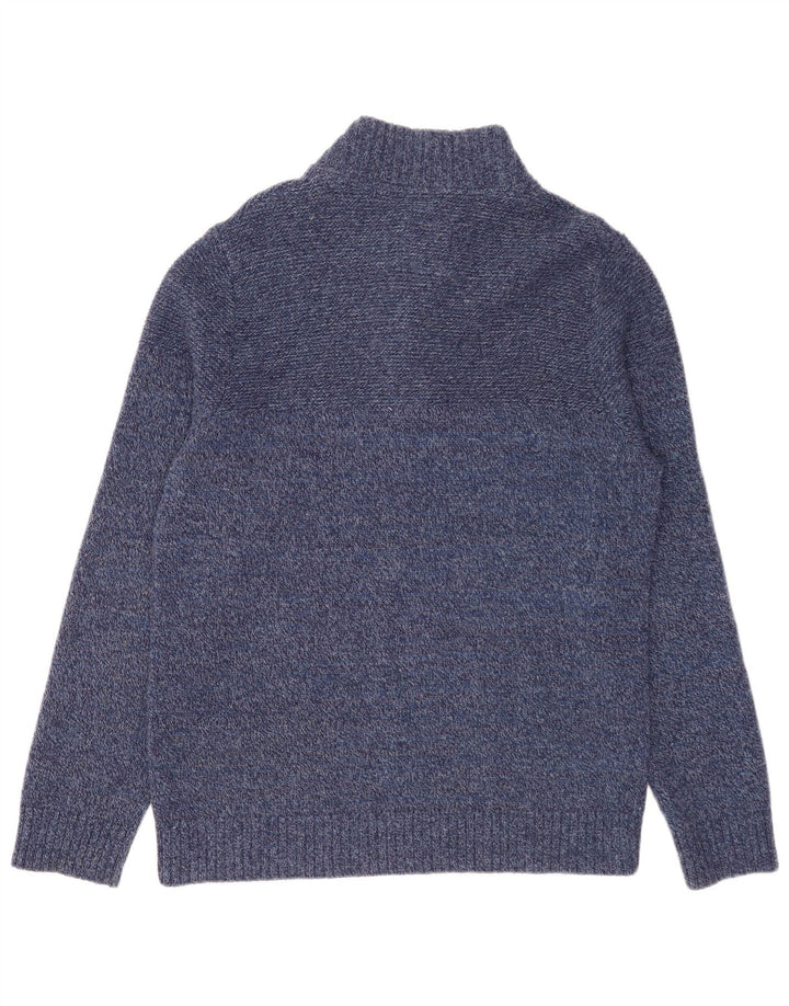 Fat Face Mens Button Neck Jumper Sweater Large Navy Blue Striped Wool
