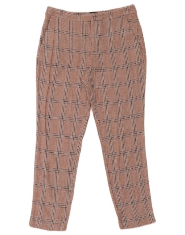 Zara Womens Slim Cropped Trousers EU 34 2XS W24 L24 Pink Check Viscose