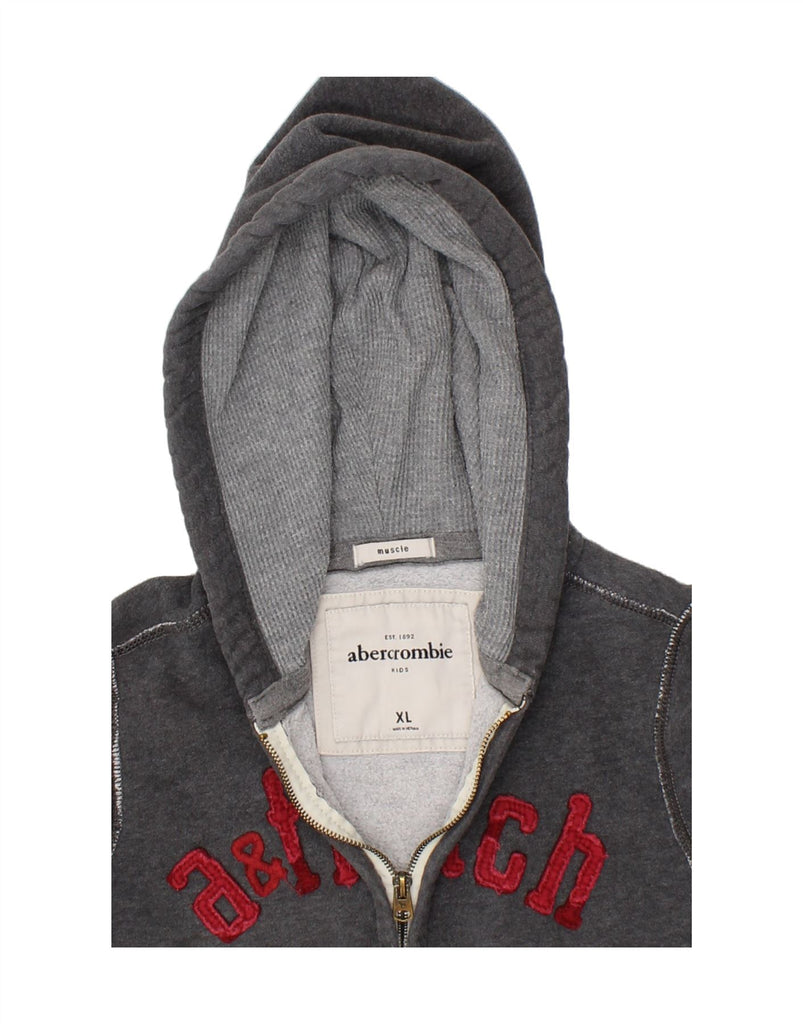 ABERCROMBIE & FITCH Boys Graphic Zip Hoodie Sweater 12-13 Years XL Grey Vintage Abercrombie & Fitch and Second-Hand Abercrombie & Fitch from Messina Hembry 