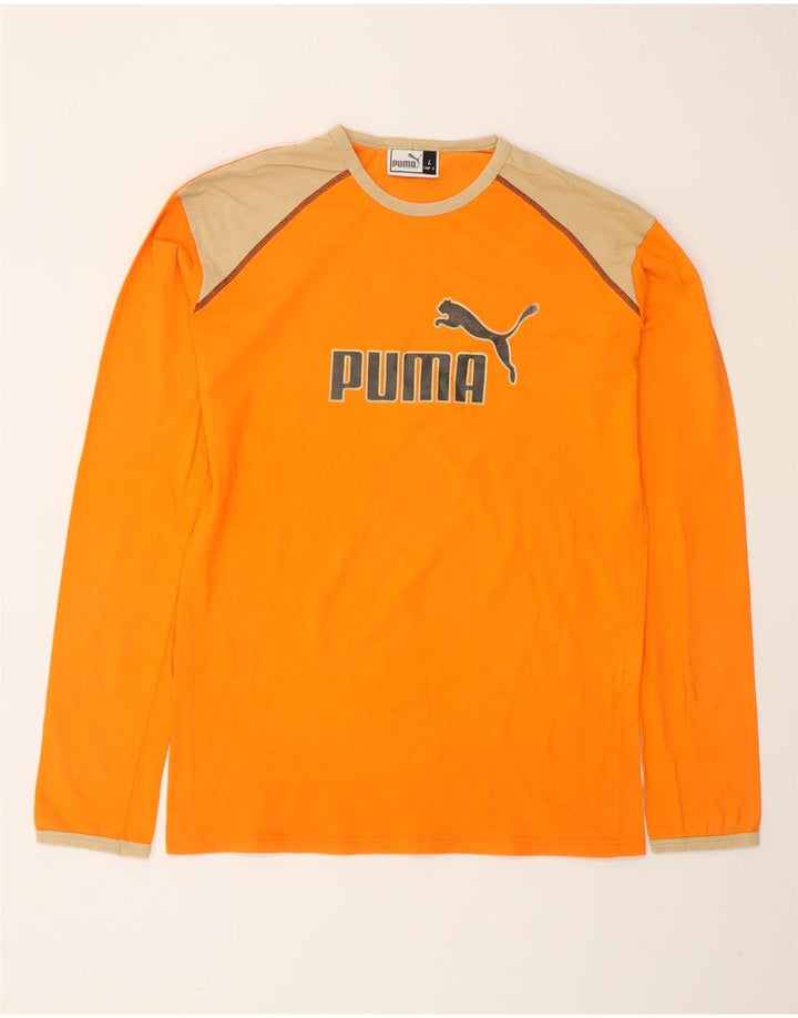 PUMA Mens Graphic Top Long Sleeve Large Orange Colourblock Cotton