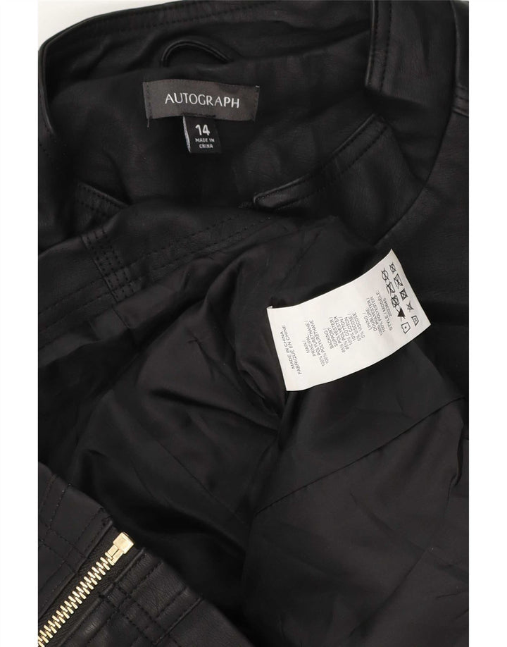 Marks & Spencer Womens Autograph Biker Jacket UK 14 Large Black