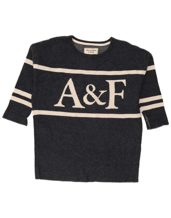 Abercrombie & Fitch Womens Graphic Boat Neck Jumper Sweater UK 10 Small Gre
