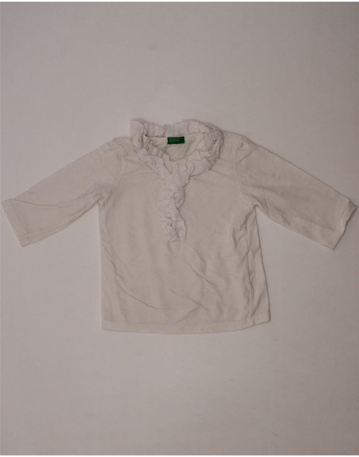 BENETTON Baby Girls Ruffle Front Top Long Sleeve 6-9 Months White Vintage Benetton and Second-Hand Benetton from Messina Hembry 