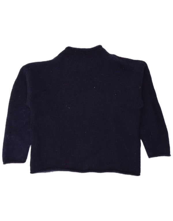 Vintage Womens Turtle Neck Jumper Sweater UK 14 Large Navy Blue Fair Isle