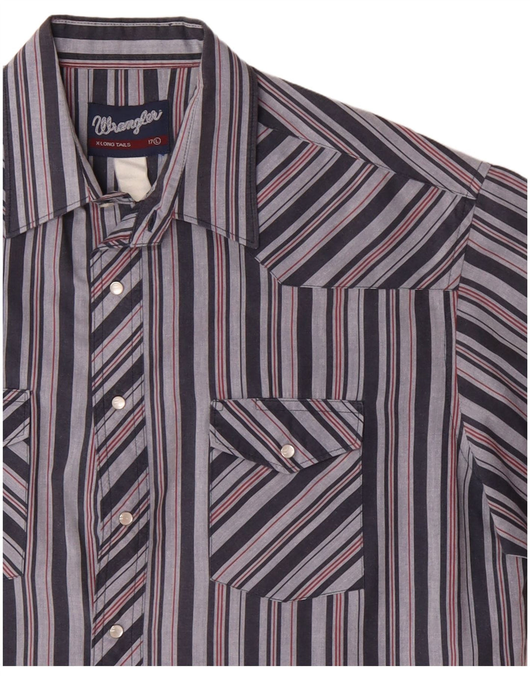 Wrangler Mens Short Sleeve Shirt Size 17 XL Blue Striped