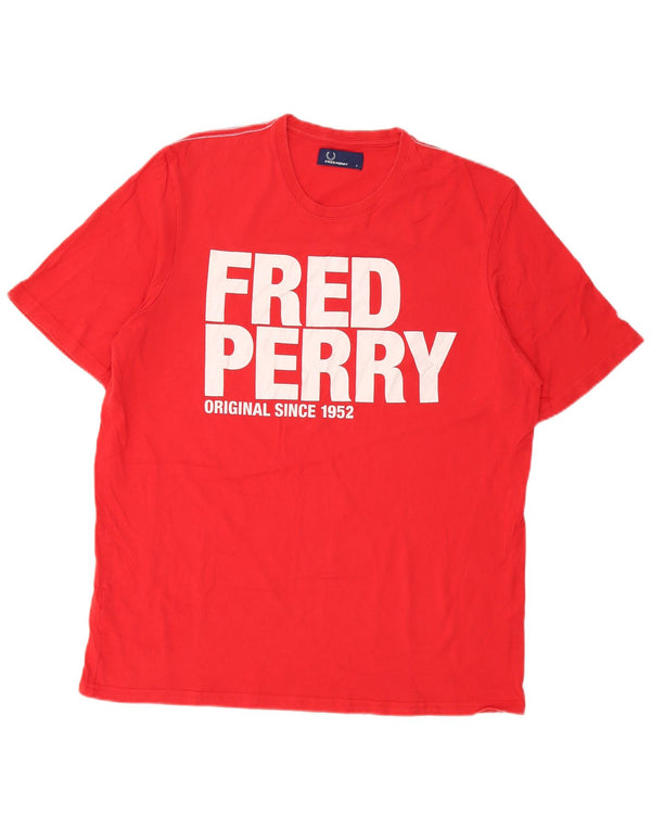 Fred Perry Mens Graphic T-Shirt Top Large Red Cotton