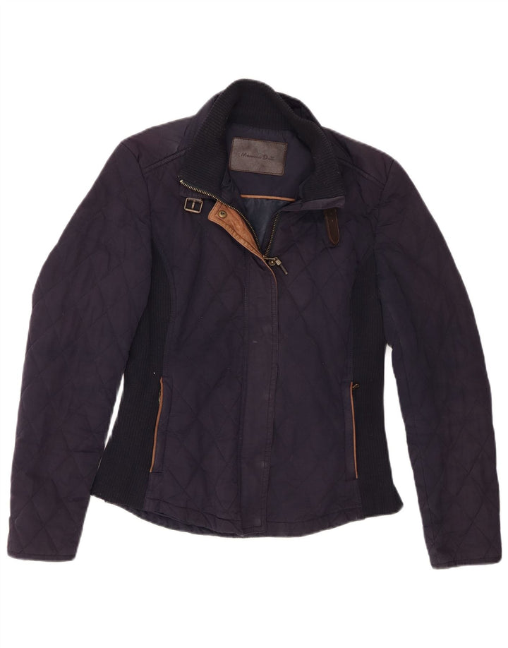 Massimo Dutti Womens Quilted Jacket EU 38 Medium Navy Blue Colourblock