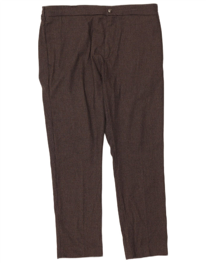 Replay Mens Straight Chino Trousers W36 L30 Brown Houndstooth Polyester