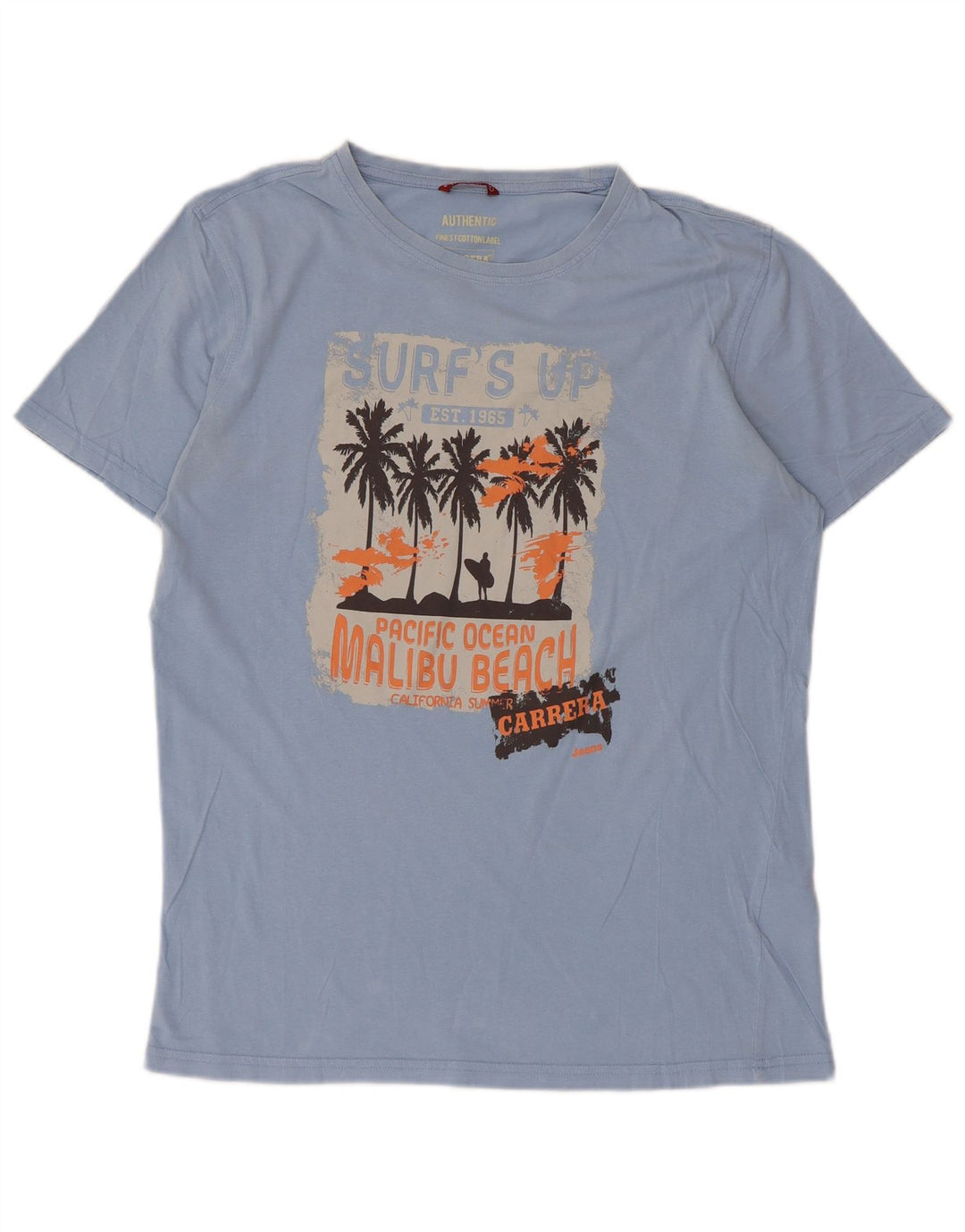 Carrera Mens Graphic T-Shirt Top Large Blue Cotton