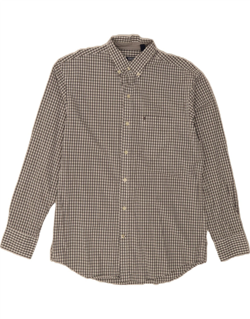 IZOD Mens Shirt Medium Grey Gingham Cotton Vintage Izod and Second-Hand Izod from Messina Hembry 