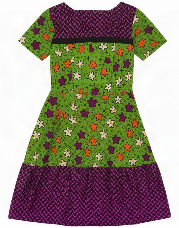 Vintage Womens Abstract Pattern A-Line Dress UK 8 Small Green Colourblock