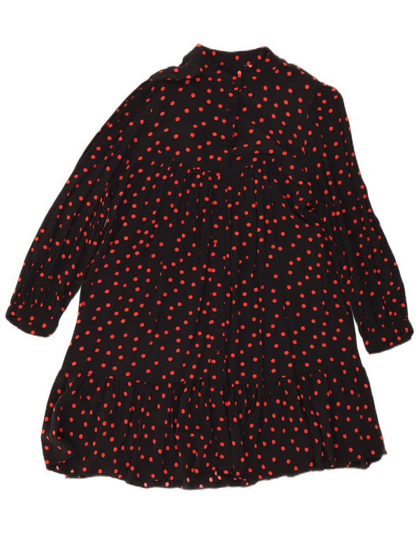 Vintage Womens Tiered Dress UK 14 Large Black Spotted