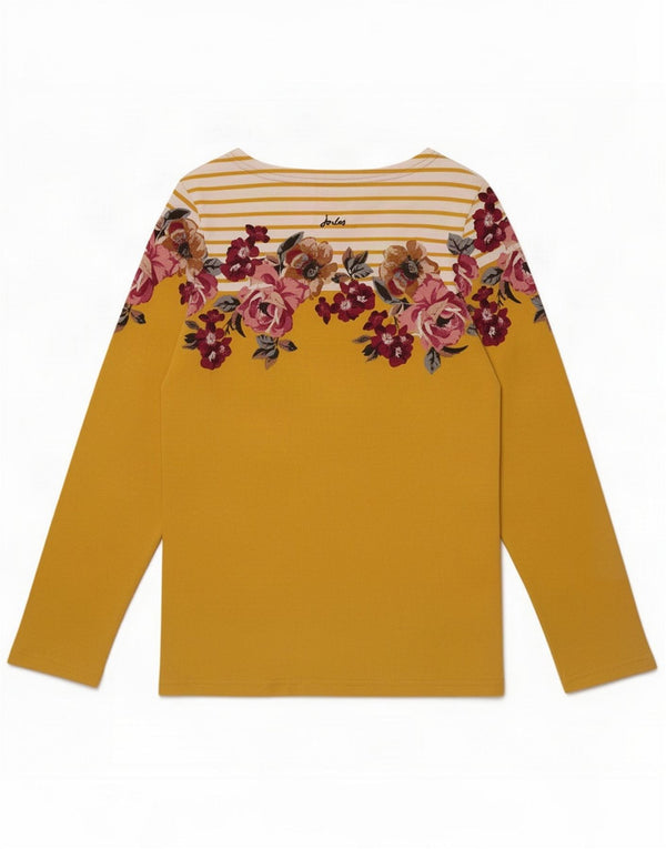 Joules Womens Top Long Sleeve UK 10 Small Yellow Floral Cotton