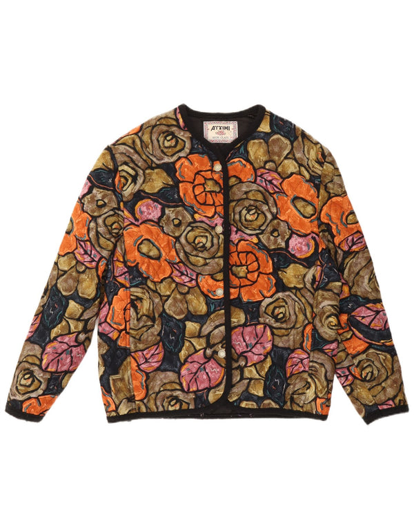 Vintage Womens Quilted Jacket UK 14 Medium Multicoloured Floral Viscose