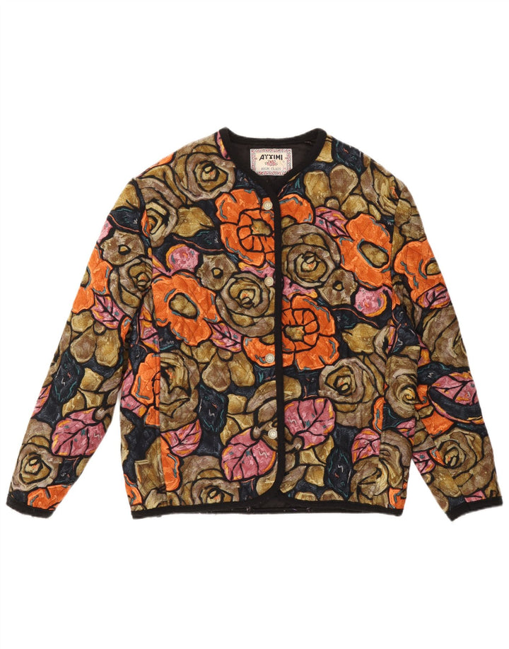 Vintage Womens Quilted Jacket UK 14 Medium Multicoloured Floral Viscose