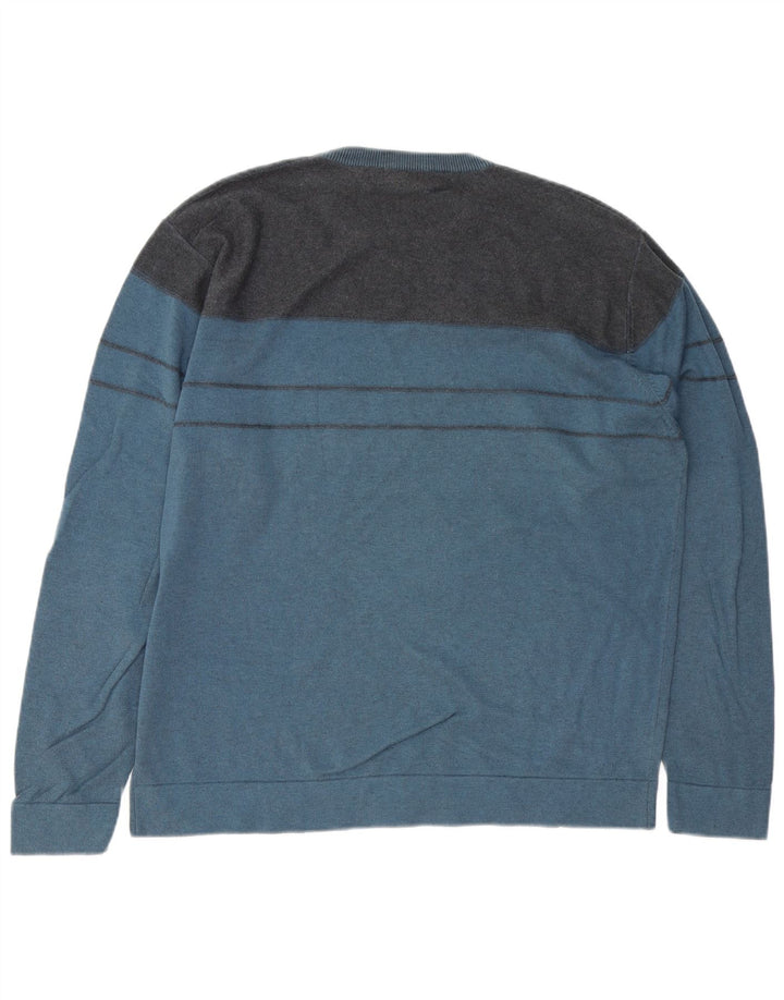 DOCKERS Mens Crew Neck Jumper Sweater Large Blue Colourblock Cotton