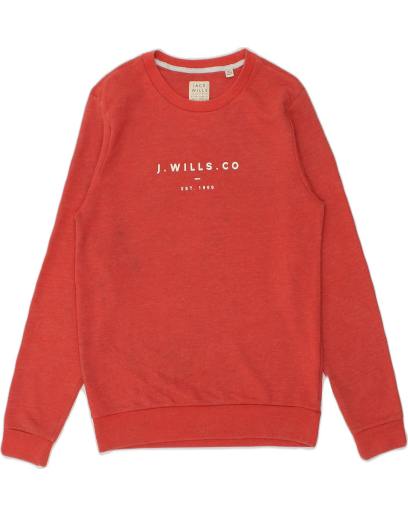 JACK WILLS Mens Graphic Sweatshirt Jumper Small Red Cotton | Vintage Jack Wills | Thrift | Second-Hand Jack Wills | Used Clothing | Messina Hembry 