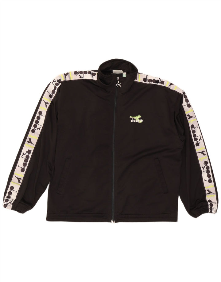 Diadora Mens Graphic Tracksuit Top Jacket UK 38 Medium Black Colourblock