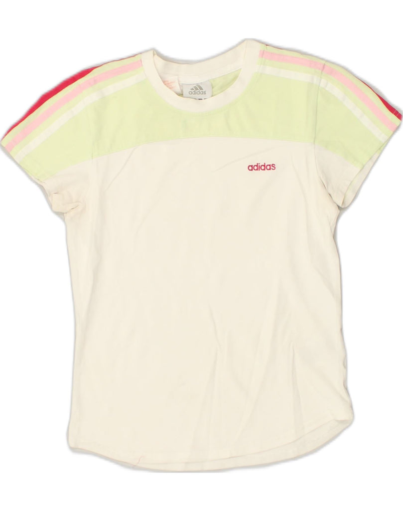 ADIDAS Girls Graphic T-Shirt Top 13-14 Years White Colourblock Cotton | Vintage Adidas | Thrift | Second-Hand Adidas | Used Clothing | Messina Hembry 