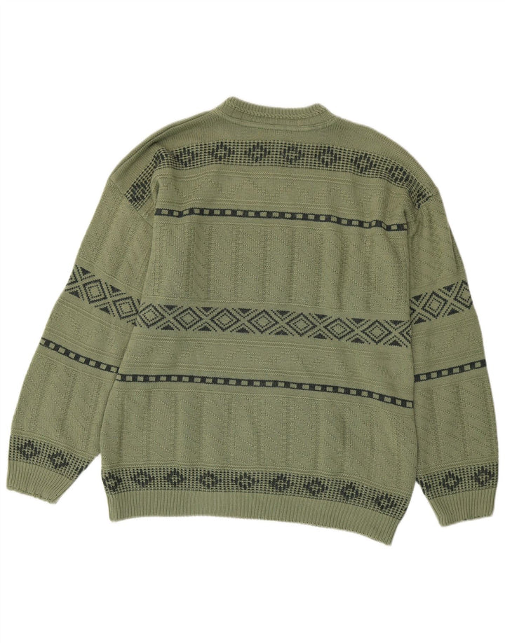 Vintage Mens Graphic Crew Neck Jumper Sweater Medium Green Geometric