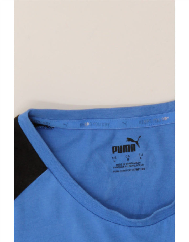 PUMA Mens Graphic T-Shirt Top Large Blue Colourblock Cotton Vintage Puma and Second-Hand Puma from Messina Hembry 