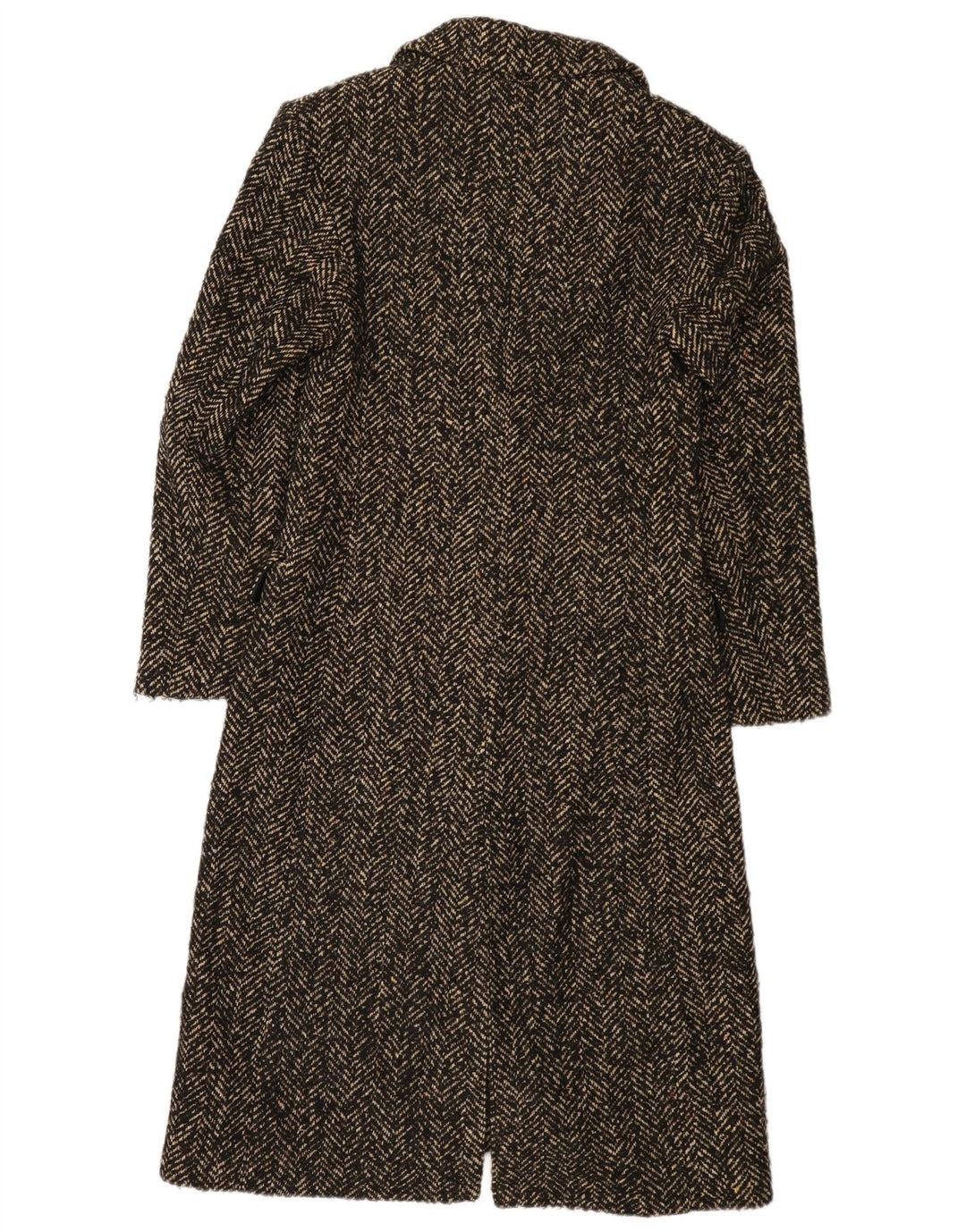 Zara Womens Overcoat UK 10 Small Black Herringbone Acrylic