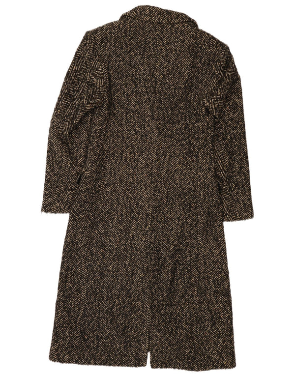 Zara Womens Overcoat UK 10 Small Black Herringbone Acrylic