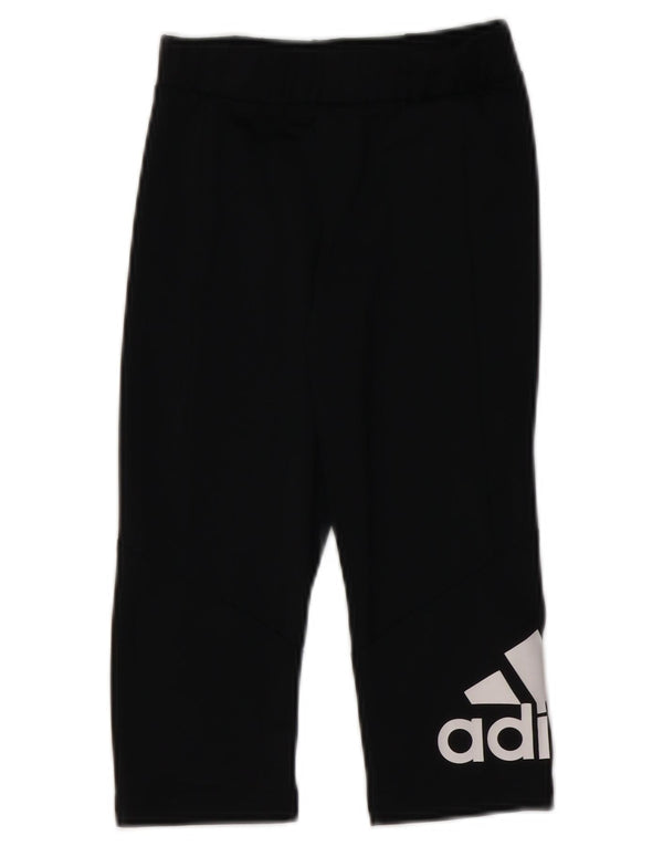 ADIDAS Girls Aeroready Graphic Leggings 9-10 Years  Black Polyester