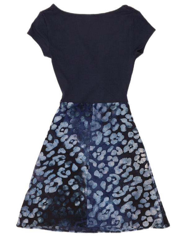 Desigual Womens Abstract Pattern A-Line Dress UK 12 Medium Blue Viscose
