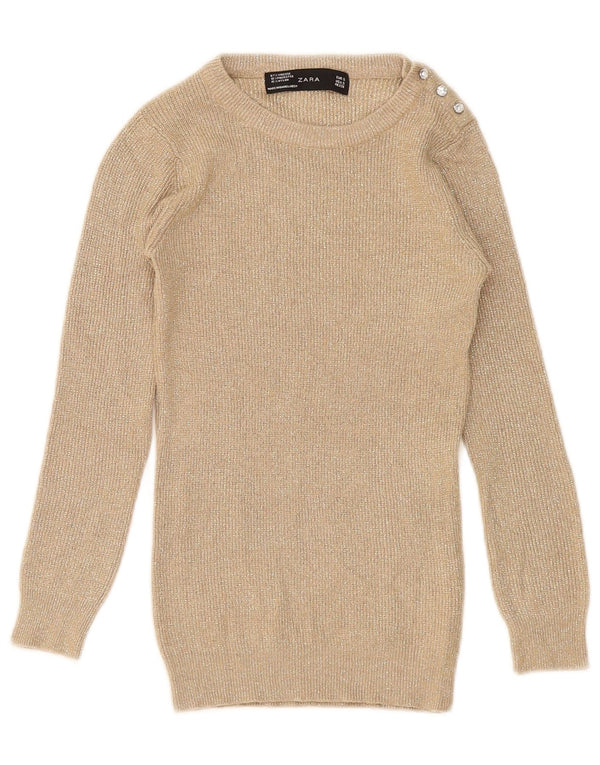 Zara Womens Boat Neck Jumper Sweater UK 8 Small Beige Flecked Viscose