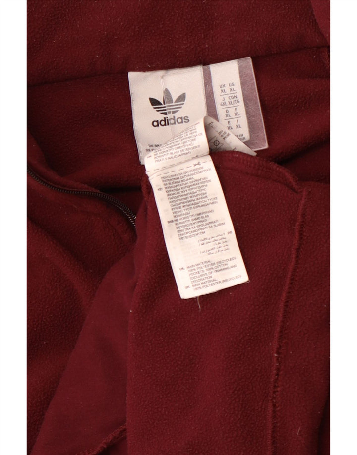 ADIDAS Mens Graphic Zip Neck Fleece Jumper XL Burgundy Polyester