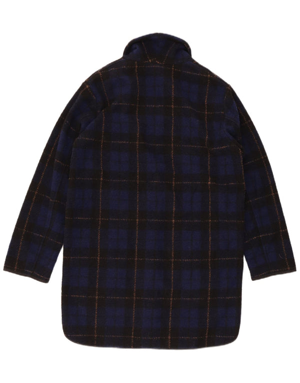 Woolrich Womens Oversized Overcoat UK 6 XS Navy Blue Check Polyester