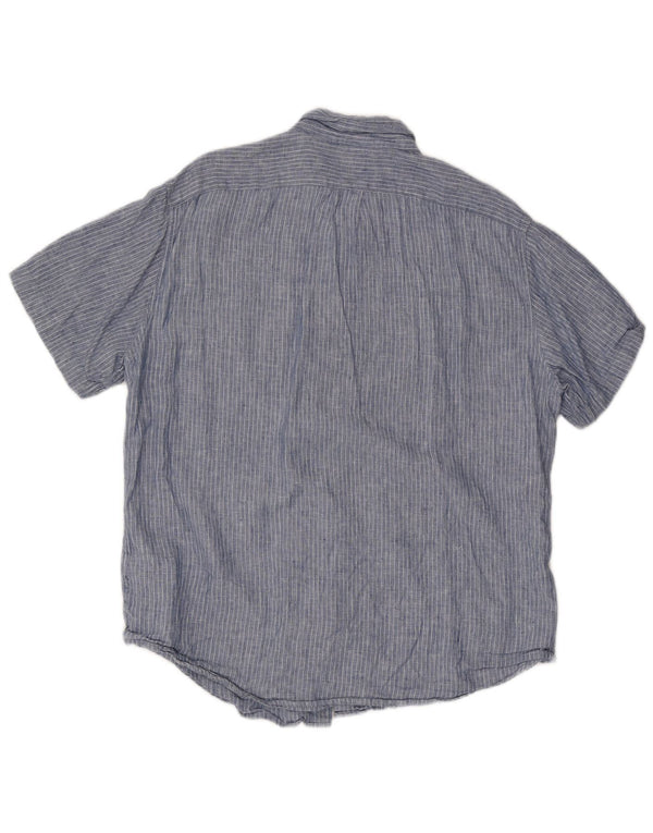 J. Crew Mens Short Sleeve Classic Fit Shirt Large Blue Striped Linen