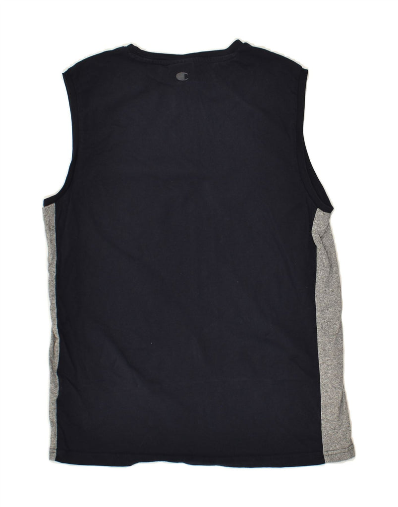 CHAMPION Boys Graphic Vest Top 15-16 Years 2XL Navy Blue Colourblock | Vintage Champion | Thrift | Second-Hand Champion | Used Clothing | Messina Hembry 