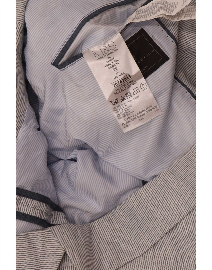 Marks & Spencer Mens Slim 2 Button Blazer Jacket Size 42 Large Blue Striped