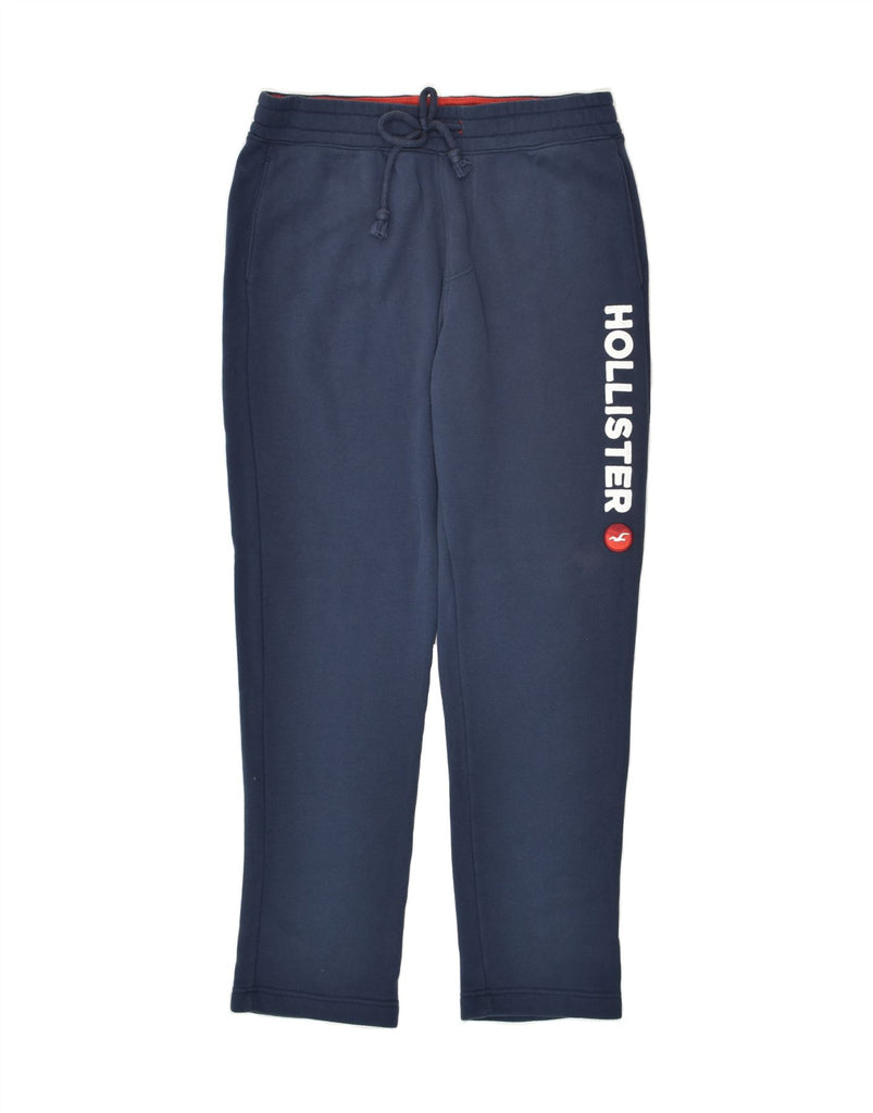 HOLLISTER Mens Graphic Tracksuit Trousers Small Navy Blue Cotton | Vintage Hollister | Thrift | Second-Hand Hollister | Used Clothing | Messina Hembry 