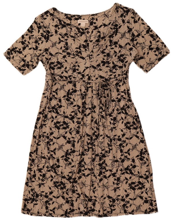 Monsoon Womens A-Line Dress UK 16 Large Beige Floral Viscose