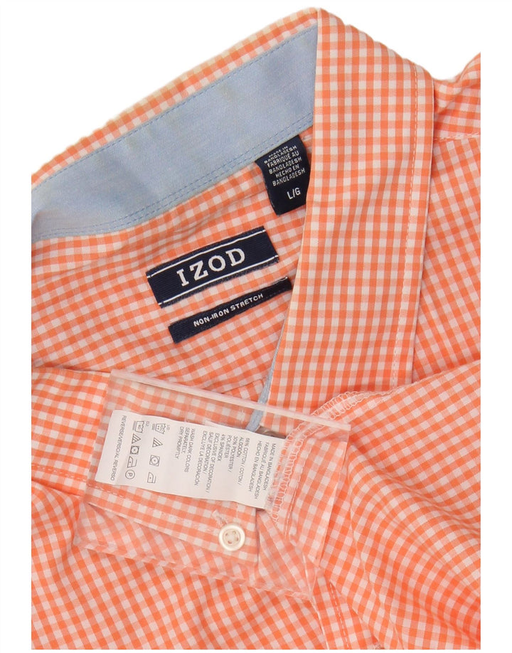 Izod Mens Shirt Large Pink Gingham Cotton