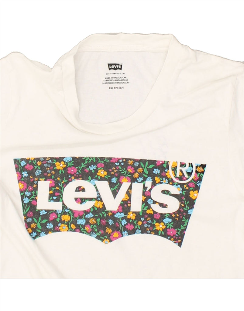 LEVI'S Womens Graphic T-Shirt Top UK 6 XS White | Vintage Levi's | Thrift | Second-Hand Levi's | Used Clothing | Messina Hembry 