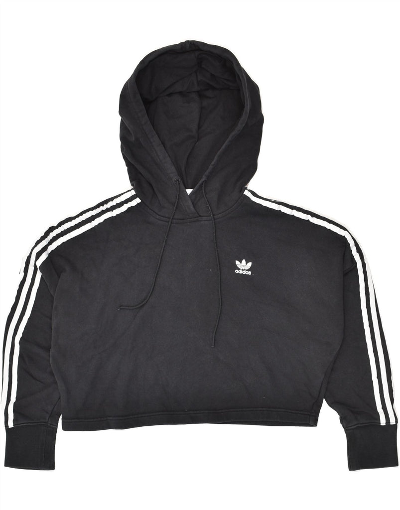 ADIDAS Womens Crop Hooded Hoodie Jumper UK 4 XS Black Cotton | Vintage Adidas | Thrift | Second-Hand Adidas | Used Clothing | Messina Hembry 