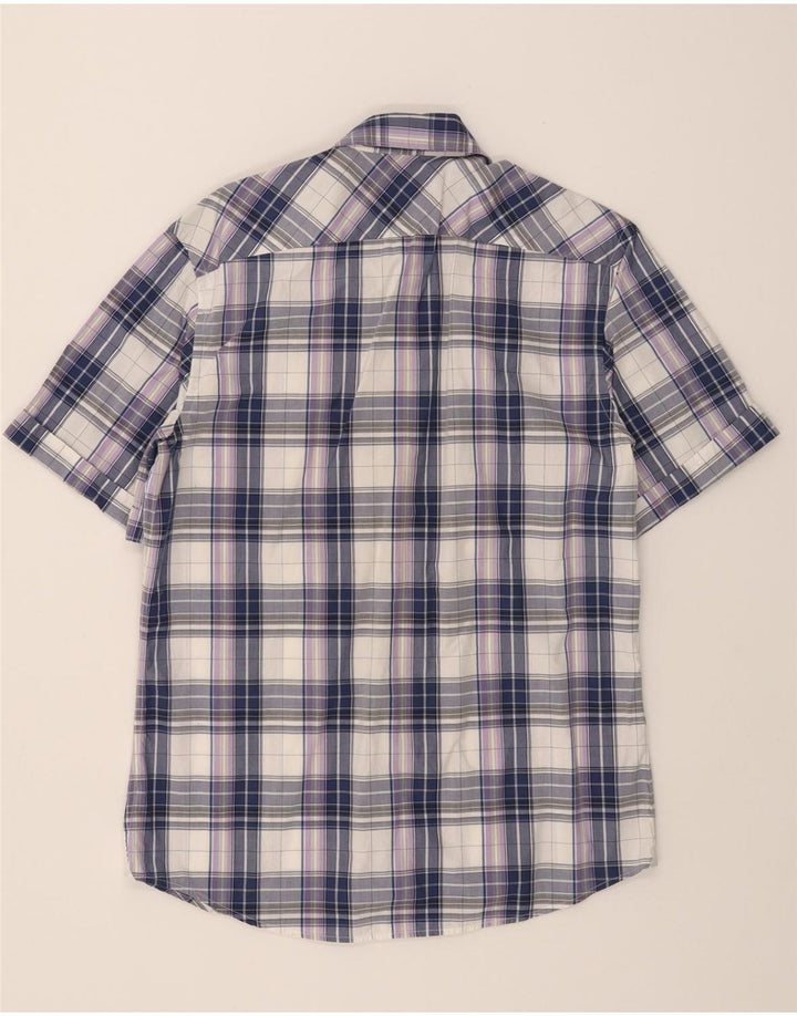LACOSTE Mens Short Sleeve Shirt Size 40 Medium Navy Blue Check Cotton Vintage Lacoste and Second-Hand Lacoste from Messina Hembry 