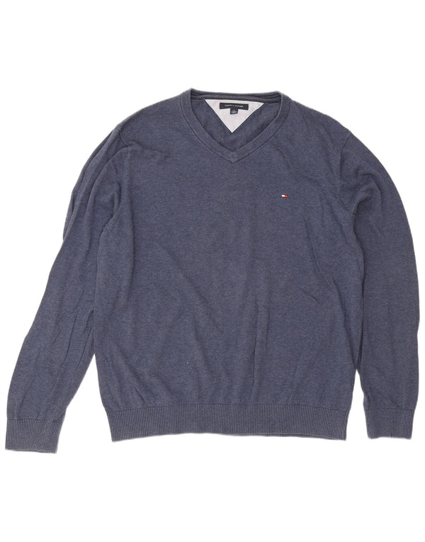 Tommy Hilfiger Mens V-Neck Jumper Sweater 2XL Navy Blue Cotton