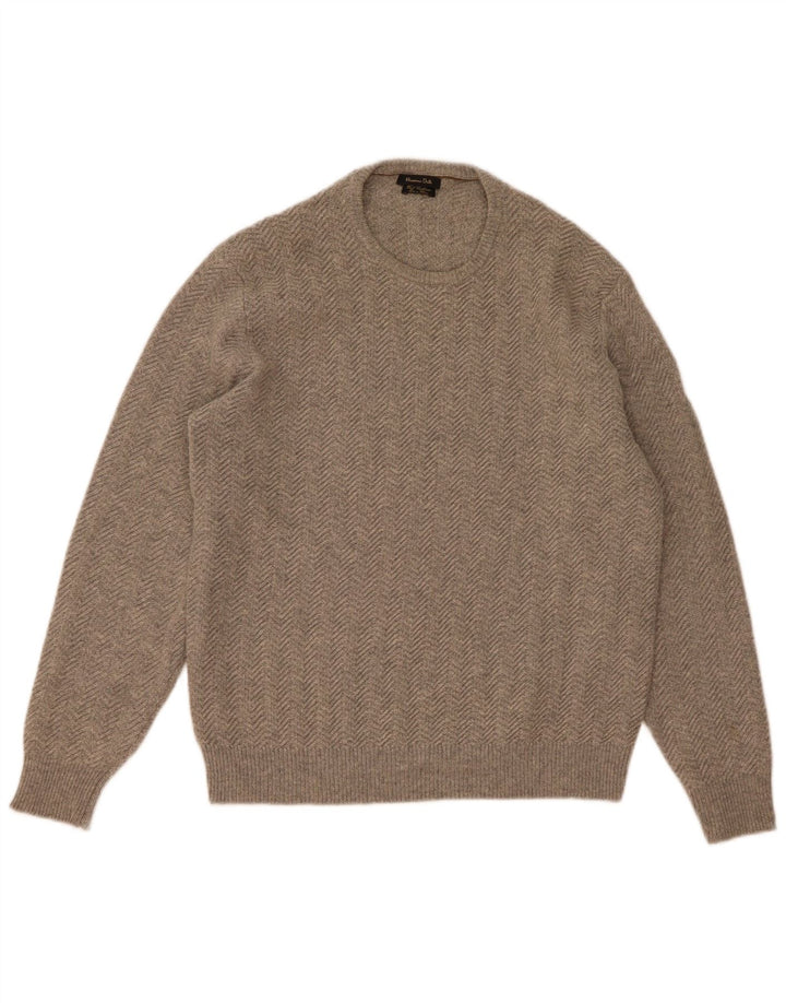 Massimo Dutti Womens Crew Neck Jumper Sweater UK 18 XL Grey Herringbone