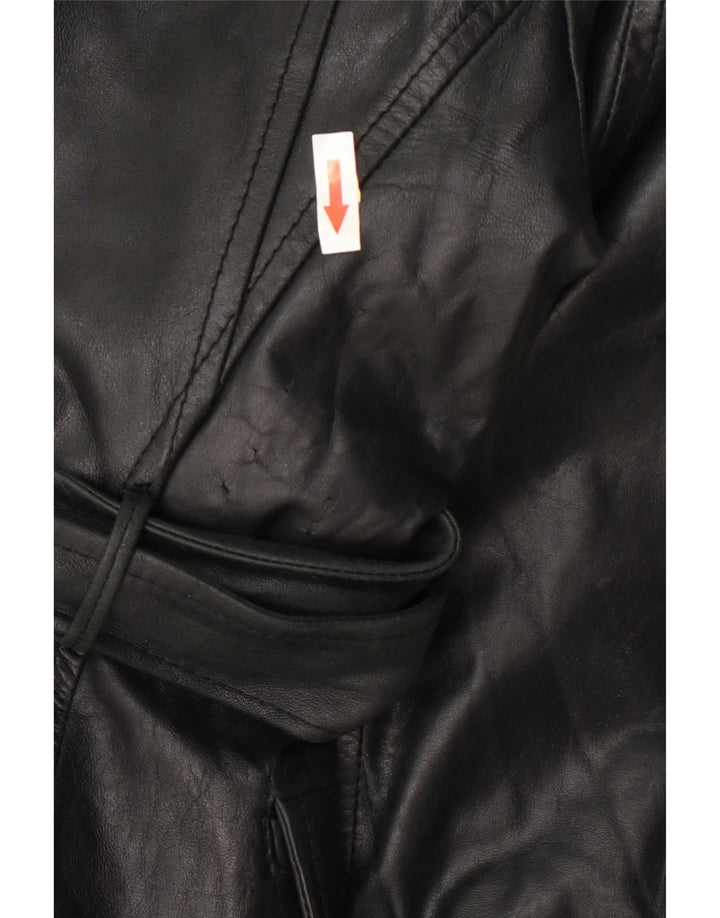 Vintage Womens Leather Coat UK 10 Small Black
