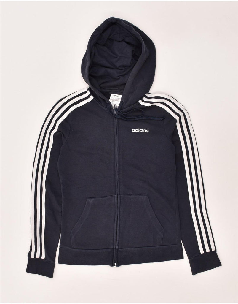 ADIDAS Womens Zip Hoodie Sweater UK 4/6 XS Navy Blue Cotton | Vintage Adidas | Thrift | Second-Hand Adidas | Used Clothing | Messina Hembry 