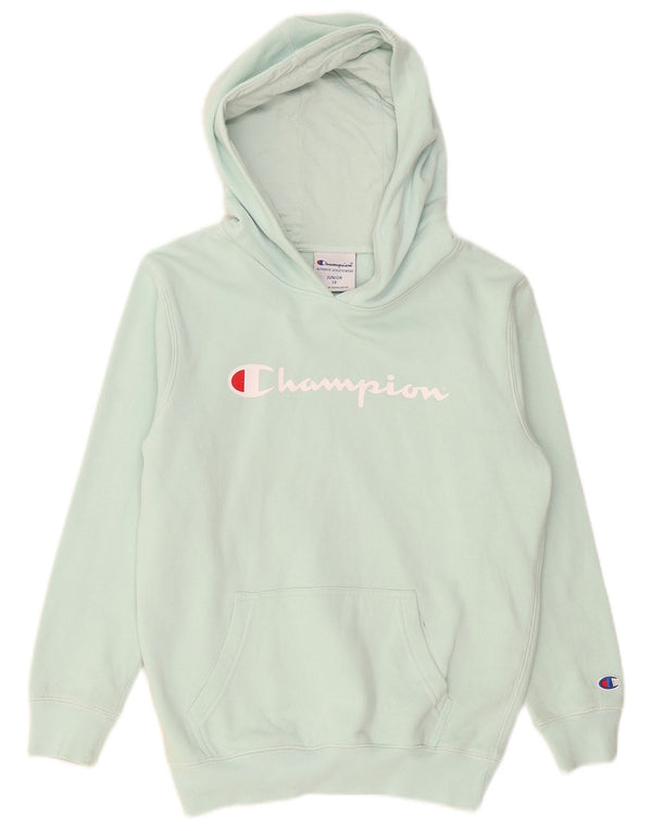 Champion Girls Graphic Hoodie Jumper 9-10 Years Turquoise Cotton