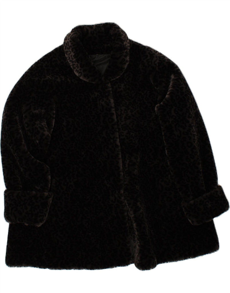 VINTAGE Womens Loose Fit Faux Fur Coat UK 18 XL Black Animal Print Acrylic Vintage Vintage and Second-Hand Vintage from Messina Hembry 