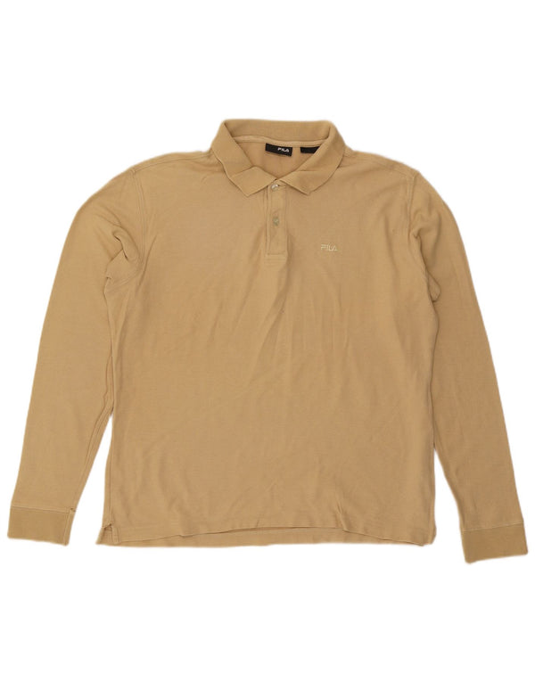 Fila Mens Long Sleeve Polo Shirt Medium Beige Cotton